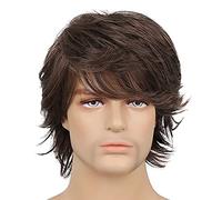 Chiyyak Adjustable Soft Brown Synthetic Mens Short Wig with Long Bangs, Voluminous Hair, Look, Straight Mens Wig, Great for Cosplay, Parties
