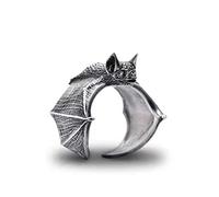 Chiyyak Adjustable Vintage Bat Rings Women Men Gothic Open Finger Rings Halloween Jewellery, Copper