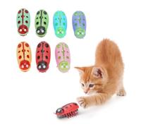 Chiyyak Electric Cat Toys, 7 Pieces Mini Cute Ladybird Shape Funny Interactive Battery Operated for Pet Play Red Black Green Blue Yellow