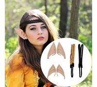 Chiyyak Elf Fairy Ears with Hair Braid Headband for Anime Cosplay Christmas Party Costume Props, suitable for Halloween (Golden,Black,Beige,1)