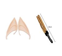 Chiyyak Elf Fairy Ears with Hair Braid Headband for Anime Cosplay Christmas Party Costume Props, suitable for Halloween (Pink,Yellow,Beige)