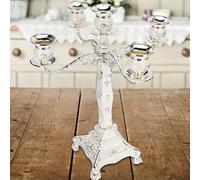 Chiyyak European Vintage Candelabra, Delicate Embossed Pattern with Rhinestone, Luxurious Elegant 4 Corners Base, Stable Candle Holder for Wedding Home Centerpiece