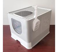 Chiyyak Foldable Cat Litter Box with Split Design and Extra Large Space for Cats on the Go (Grey)