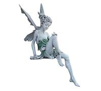 Chiyyak Garden Statue Sitting Fairy Statue Resin Garden Ornament Landscape Decor Ornament Garden Gnome for Garden Living Room Office Desktop Decoration
