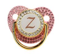 Chiyyak Golden Silicone Pacifier with Initials, Ergonomic Design, Ultra Light Flexible, One Piece Seamless, Tongue Shaped, Premium PP Silicone Material, for 6-18 Months Baby, Milk (Letter Z)