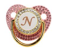 Chiyyak Golden Silicone Pacifier with Initials, Ergonomic Design, Ultra Light Flexible, One Piece Seamless, Tongue Shaped, Premium PP Silicone Material, for 6-18 Months Baby, Milk (Letter N)