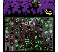 Chiyyak Halloween Luminous Tattoo Stickers for Kids Glow in the Dark, Pumpkin Witch Spider Bat Temporary Tattoos for Children, Xmas Party with Luminous Effects (Assorted Color)
