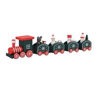 Chiyyak Mini Trains Toy Wooden Christmas Decorations, 5 Sections Little Santa Trains for Tree Decoration (Green Five Sections)
