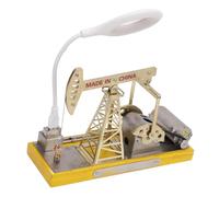 Chiyyak Oil Well Pump Model Oil Pump Model Pumpjack Stainless Steel Desktop Decoration Rotating Engineering Craftsmanship LED Light USB Port Wooden Base for Home Office Desk