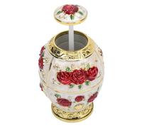 Chiyyak Toothpick Holder, Elegant European Style Automatic Pop Up Press Type with Refined Gold White Red Floral Design, for Living Room Dining Table