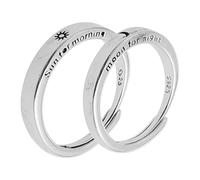 CHIZISX 1 Pair Couple Rings Adjustable Matching Promise Rings Jewelry Gifts for Sun Moon Lover Rings Set Silver Open Finger