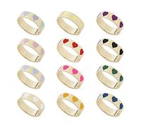 CHIZISX 12PCS Colorful Heart Alloy Rings Set for Women Girl Couple Love Heart Plain Stackable Finger