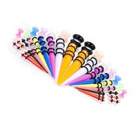 CHIZISX Bulk Acrylic Taper Ear Stretchers 50 Count Assorted Measurements Vibrant Shade Options Stretching Set Sturdy Acrylic Gauges