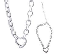CHIZISX Fashionable Couple Accessories Love Heart Pendant Necklace And Set Adjustable Clasp Jewelry For Men And Women Anniversary Commemorative Jewelry