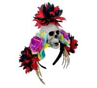 CHIZISX Gothic Skull Hairband With Adjustable Skeleton Hand & Resin Flowers For Halloween Parties & Cosplay Halloween Skull Hair Ornament