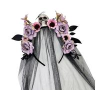 CHIZISX Halloween Witch Hairband With Skull Flower Designs Tulle Veil For Day Of The Dead Costume Accessories Festival Props Festival Hairband