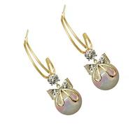 CHIZISX Pearls Dangle Earrings with Silver Finish Distinctive Pearls Earrings with a Bowknot for the Fashion Forward Women