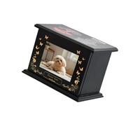 CHIZISX Pet Memorial Urn With Remembrance Words Engraved Ashes Holder With Photo Frame Natural Wood Keepsakes Box For Dog Cats Pet Remembrance Box