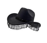 CHIZISX Stylish Faux Pearl Embellished Cowboy Hat Lightweight Sun For Parties Outdoor Women's Fashion Hat