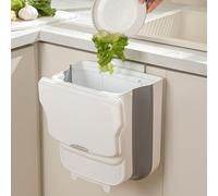 Chiziyixin 10L/2.6 Gallon Collapsible Hanging Trash Bin,Folding Caravan Door Bin,Food Waste Caddy Trash Can,Camping Campervan Bins for Kitchen Cupboard Bathroom Bedroom Office Car Dorm (White)