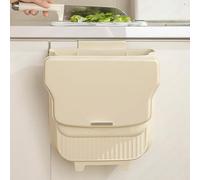 Chiziyixin 10L/2.6 Gallon Collapsible Hanging Trash Bin,Folding Caravan Door Bin,Food Waste Caddy Trash Can,Camping Campervan Bins for Kitchen Cupboard Bathroom Bedroom Office Car Dorm (Creamy)