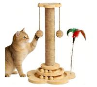 Chiziyixin Cat Scratching Post, Multifunctional Scratching Posts For Indoor Cats, Kitten Sturdy Scratch With Solid Wood Base, 2 Sisal Rope Balls, Spring Feather, Interactive Track Ball Toys, 45cm Tall
