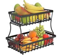 Chiziyixin Fruit Basket Racks,2 Tier Fruit Basket Vegetable Rack For Kitchen Counter,Metal Fruit And Veg Storage Organizer Holder,Wire Fruit Bowl Stand For Bread Snack Veggies (Black)