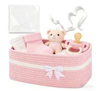 Chiziyixin Hamper Baskets for Gifts Empty, Small Woven Hamper Kit with Cellophane Bag And Ribbon, Suitable for Baby Shower, Birthday, Christmas, Graduations, Housewarming, Easter, 30*20*12cm (Pink)