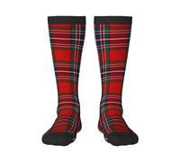 CHJDOFong Clan Macfarlane Tartan Red and Blue Scottish Plaid Crew Socks for Men Women, Athletic Socks Novelty Fashion Casual Tube Sock Sports Dress Socks
