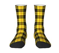 CHJDOFong Macleod Clan Bright Yellow and Black Tartan Crew Socks for Men Women, Athletic Socks Novelty Fashion Casual Tube Sock Sports Dress Socks