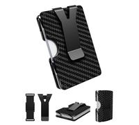 CHJGLNL Minimalist Wallet for Men, Metal Wallet with Cash Strap and Money Clip, Mens Slim Credit Card Holder, Front Pocket Wallets, RFID Blocking, Carbon Fiber Aluminum - 12-22 Card Capacity, Carbon