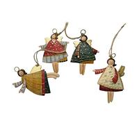 CHJIEJIE Christmas Angel Pendant, 4 Wooden Angel Ornament, Hanging Jewellery with Cord, Christmas Tree Decoration, Occasion: Birthday, Baptism, Christmas