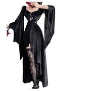 CHJIEXDEC European and American dark gothic Halloween costume witch vampire grim reaper black dress, Dress+neck Trim, Large