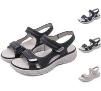 CHJJZXBF Orthopedic sandals women's leather, sandals with arch support, adjustable straps and sandals with ergonomic sole for walks, leisure, hiking,40,Black