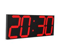CHKOSDA Digital Wall Clock, 18" Large Wall Clock, Led Wall Clock with Countdown Timer, Calendar, Thermometer, 12/24H, Adjustable Brightness, Wall Mount/On Desktop, Corded Power(Red)