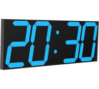 CHKOSDA Digital Wall Clock, 18" Large Wall Clock, Led Wall Clock with Countdown Timer, Calendar, Thermometer, 12/24H, Adjustable Brightness, Wall Mount/On Desktop, Corded Power(Ice Blue)