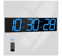 CHKOSDA Digital Wall Clock with Large Display, 28.4‘’LED 6-Digit Large Clock with Adjustable Brightness, Multifunction Gym Clock with Countdown,Stopwatch and Workout Interval Timing (Blue)