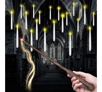 CHLDYCST Floating Candles with Wand, Christmas Tree Flickering Warm Ligh Battery Flameless LED Remote Magic Hanging Candles for Party Home Room Birthday Party Christmas Decorations (10Pcs)