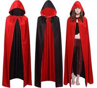 CHLDYCST Halloween Vampire Costume Cape, Unisex Black Red Double-Sided Witch Cape for Halloween Masquerade Party Cosplay Costume (140cm)