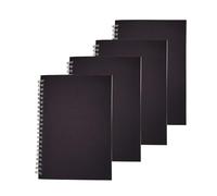 Chliinl 4 Pack A5 Spiral Notebooks, 120 Pages/ 60 Sheets Lined Notebook Wirebound Notebooks Bulk Journals Durable Metal Coil Journals for Office School (Black Cover)
