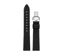 Chlikeyi Silk-Finish Leather Watch Strap for Women 10-20mm with Butterfly Clasp, Black silver butterfly, 15 mm