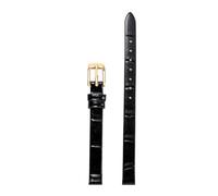 Chlikeyi Watchband 6-18mm Women's Genuine Leather Small Sized Thin Strap, Black Gold, 10mm