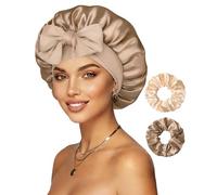 CHLINS Reversible Satin Bonnet Silk Bonnet for Sleeping, Coffee + Champagne, One Size
