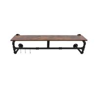 chlisuky Kitchen Shelf with Four Bases Wall Mounted Industrial Pipe Style Shelf for Bedroom Wall Coat Rack with Three Hooks