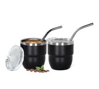 CHLJAR 4oz Stackable Cup, Vacuum Insulated Espresso Cup Set of 2, Espresso Shot Glass for Coffee, Double Wall Stainless Steel Mini Tumbler Shot Glasses with Straw and Lid