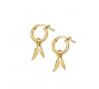 ChloBo Gold Double Feather Small Hoop Earrings GEH1096 - Bold Statement - Sterling Silver / Gold Plated