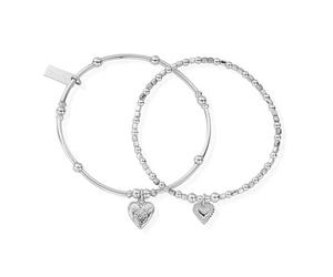 ChloBo Silver Hearts Double Bracelet Set - 18cm