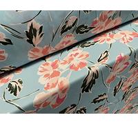 Chloe Crepe Woven Blouse Dress Fabric, per metre - Flower Print - Light Blue & Pink