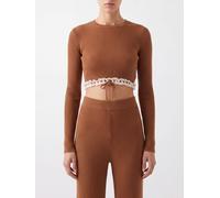 CHLOÉ Cropped Ribbed Wool Knit Top with Embroidery and Drawstring Hem - Size: XS - female
