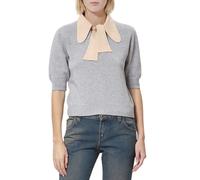 Chloé Gray Pussy Bow Collar Wool and Cashmere Knit Pullover Sweater